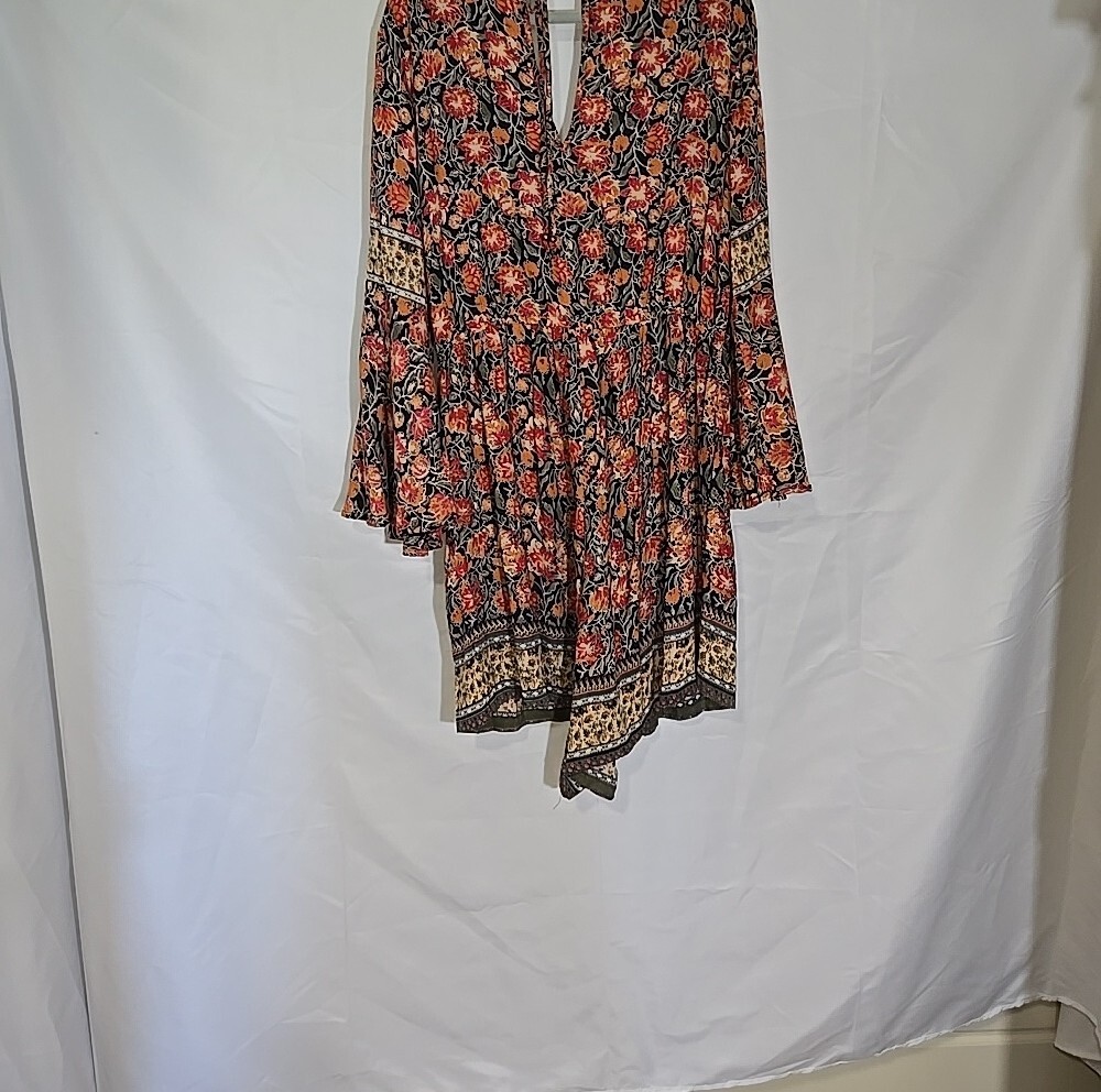 Floral V-Neck Boho Skort Dress in Black and Orange - Picture 2 of 3